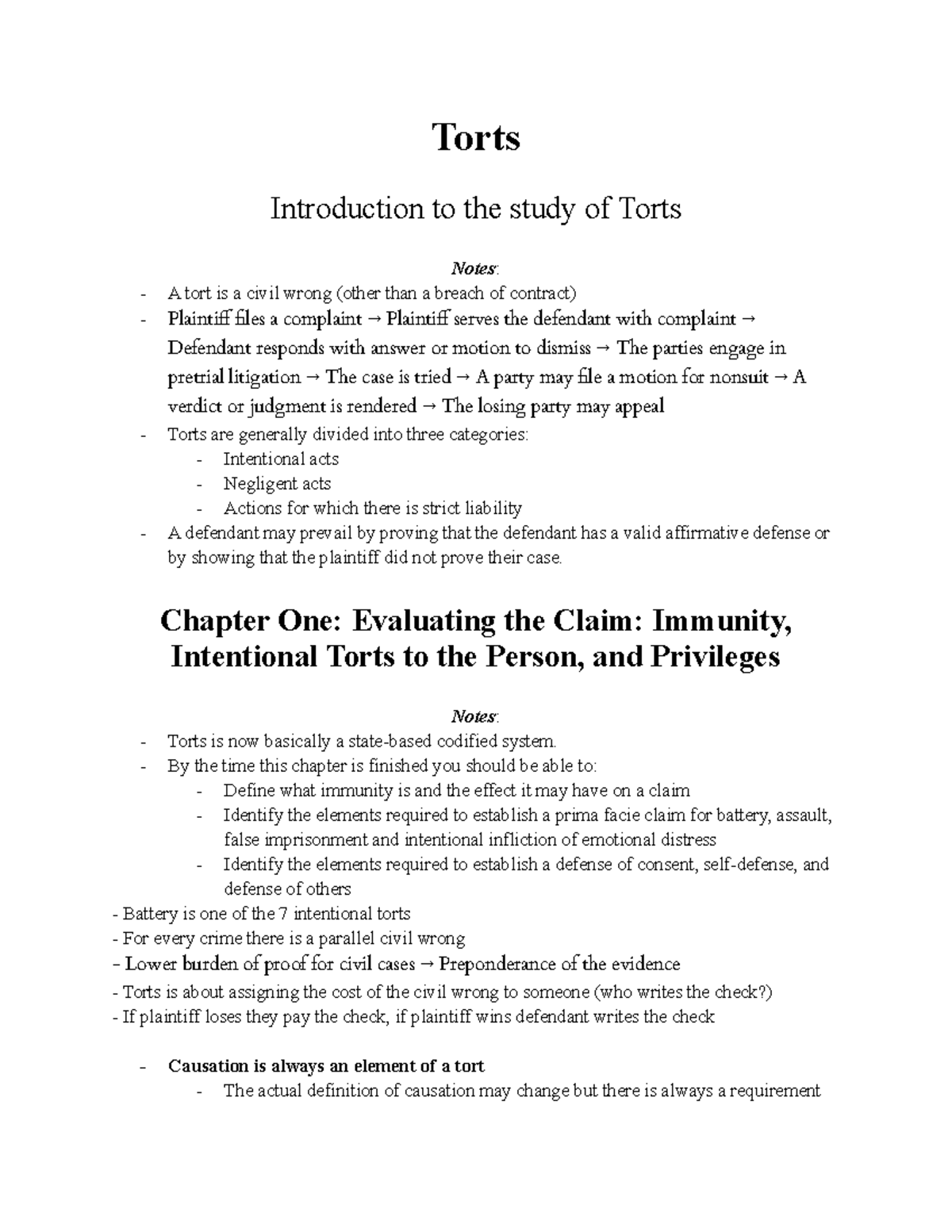 Torts Class Notes Professor Cover Torts Introduction To The Study Of Torts Notes A Tort Torts Class Notes Professor Cover Torts Introduction To The Study Of Torts Notes A Tort