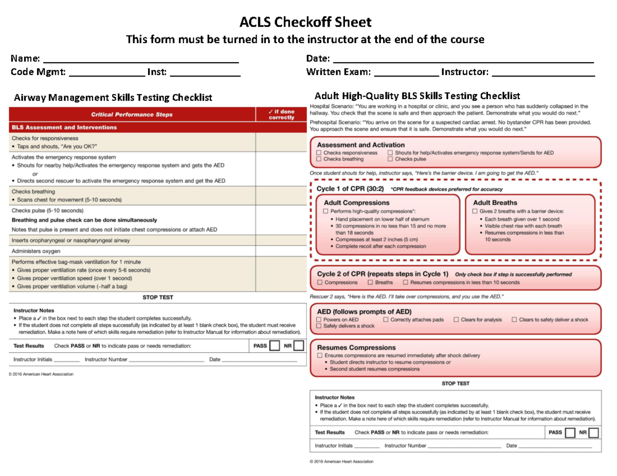 Acls-skills - Acls student - ES 3713 - Airway Management Skills Testing ...