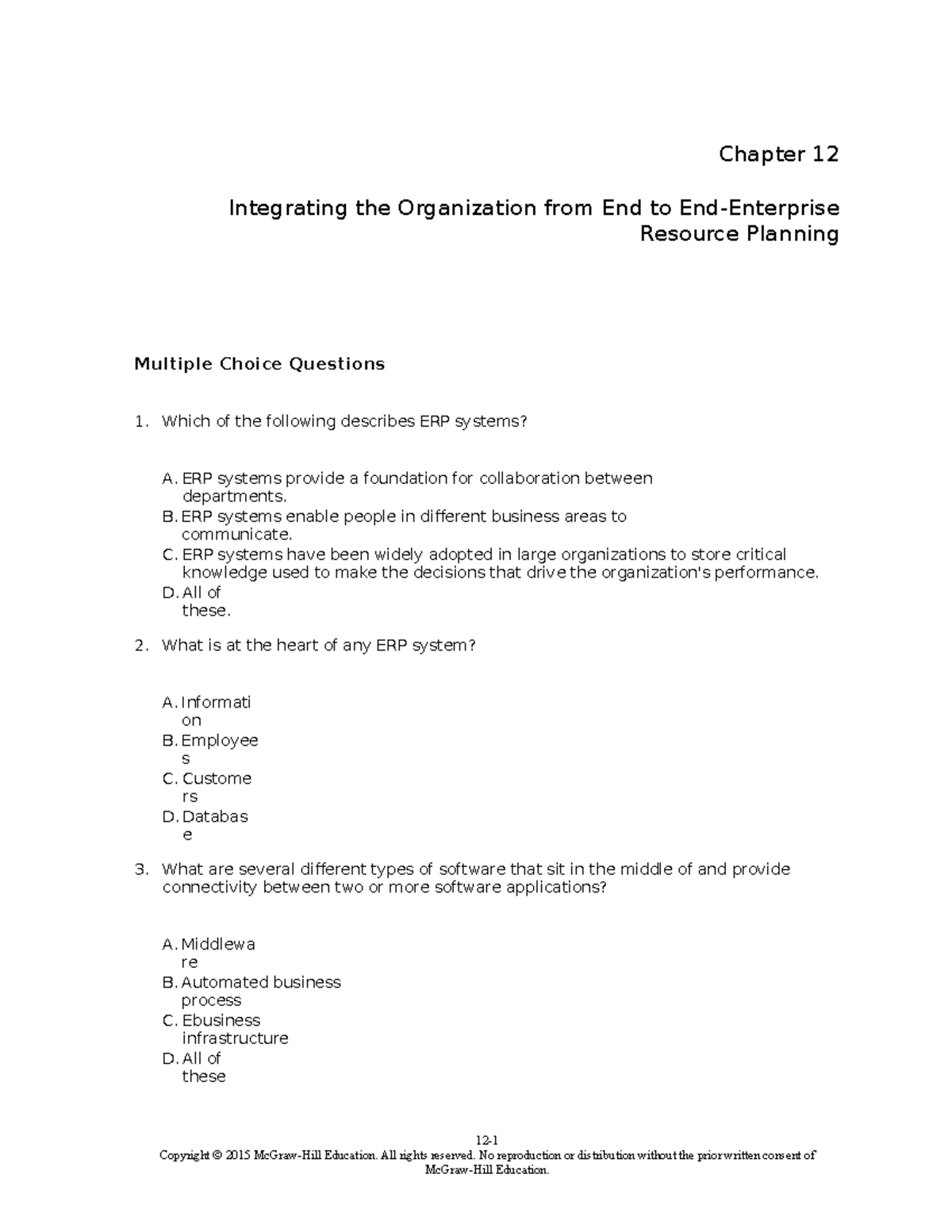 ERP - practice notes - Chapter 12 Integrating the Organization from End ...