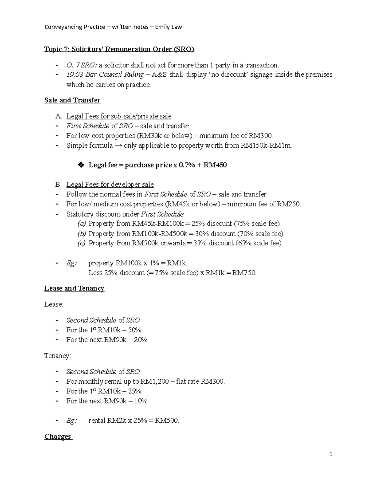 Written Notes Topic 7 - Conveyancing Practice – written notes – Emily ...