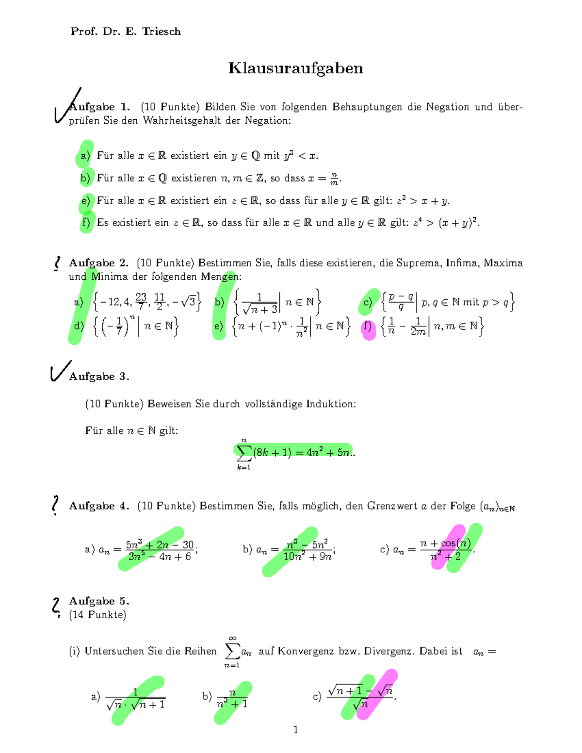 Klausuraufgaben - Arbeitsblatt - Prof. Dr. E. Triesch Klausuraufgaben ...