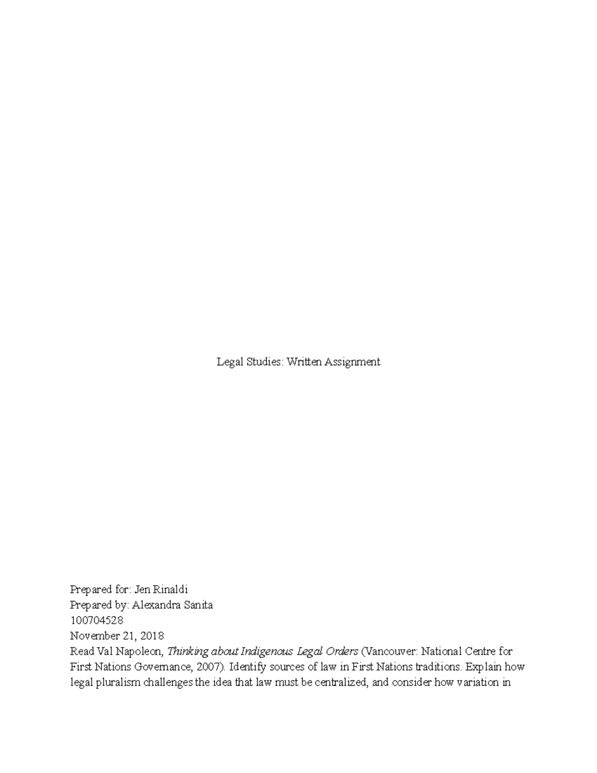 Legal Studies Written Assignment - Legal Studies: Written Assignment ...