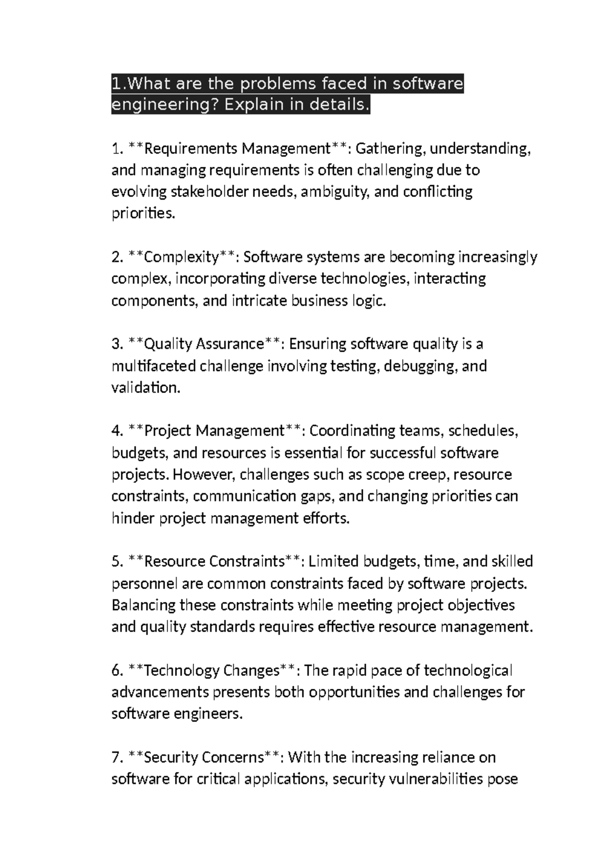SEassignment - 1 are the problems faced in software engineering ...