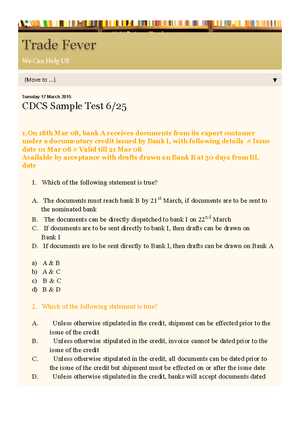 Trade Fever- CDCS Sample TEST 7-25 With Answers - We Can Help US Trade ...