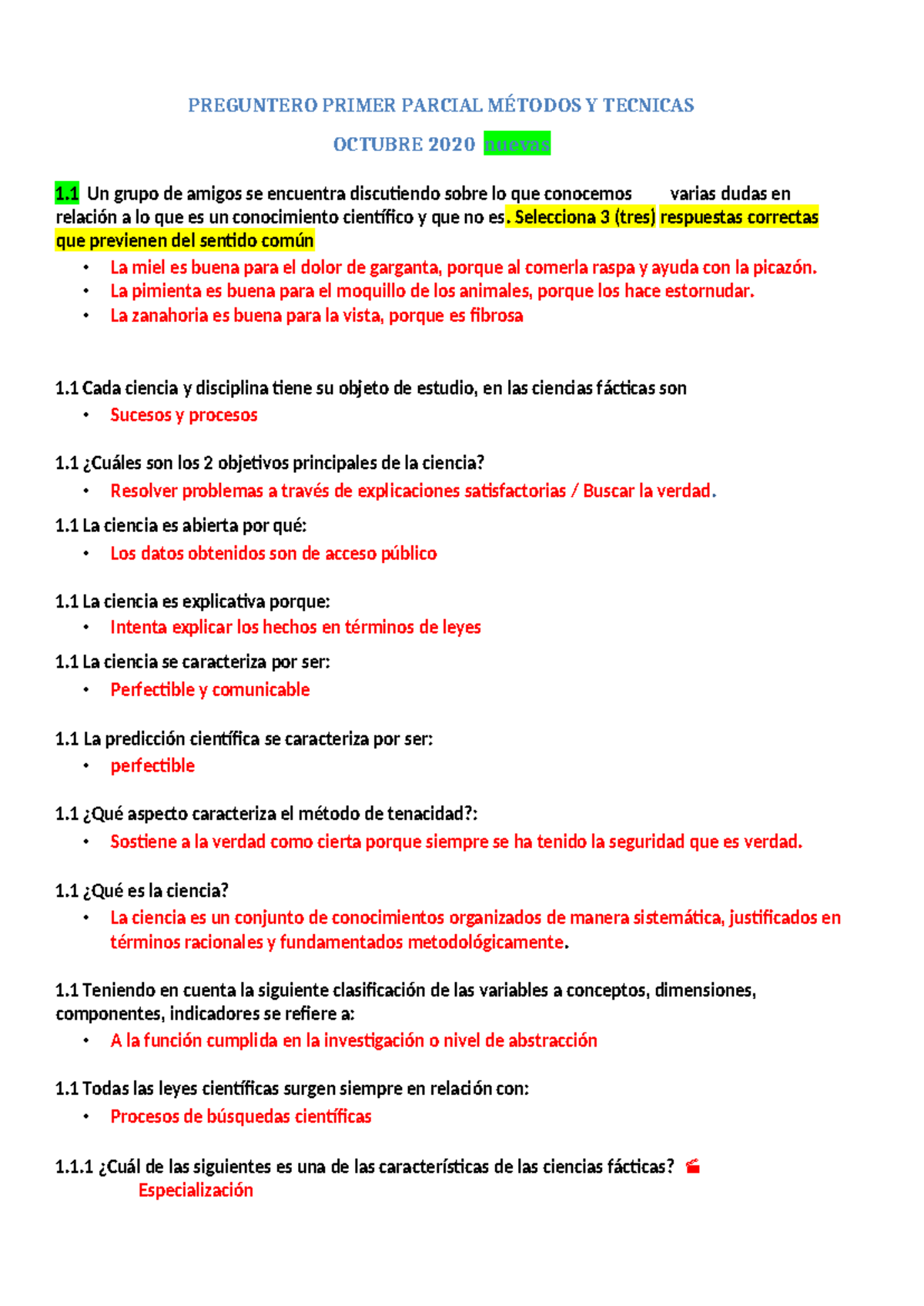 Preguntero Primer Y Segundo Parccial DE METY Y Tecnicas DE Invest ...