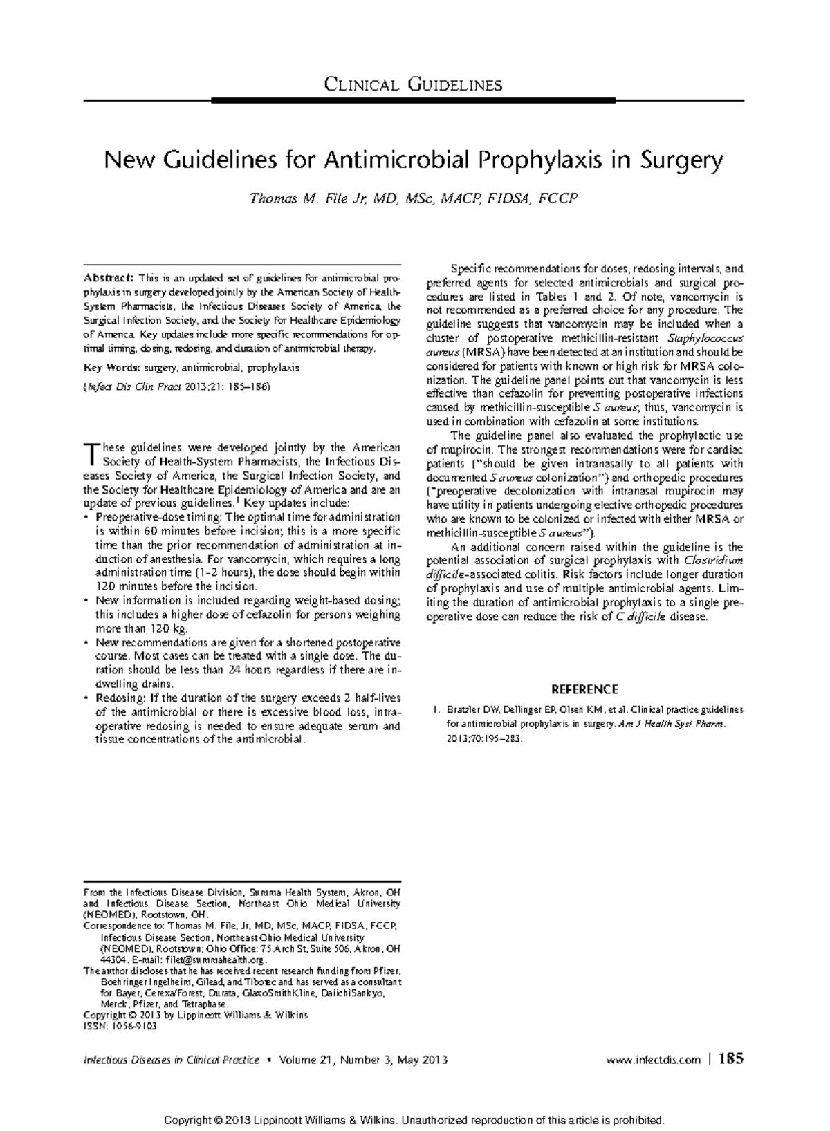 New Guidelines for Antimicrobial Prophylaxis in - File Jr, MD, MSc ...