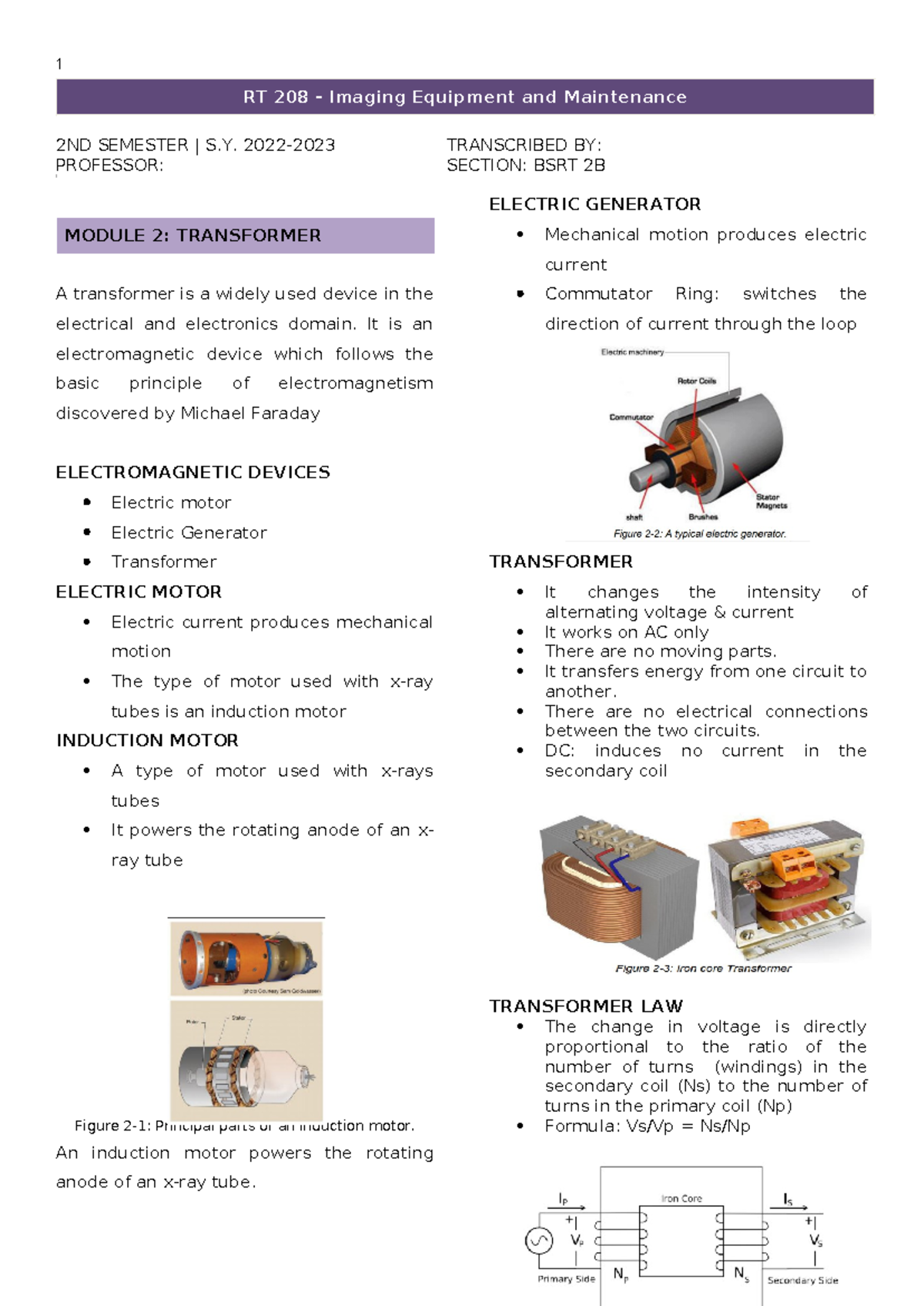 RT 205 module 2 reviewer 1 RT 208 Imaging Equipment and Maintenance