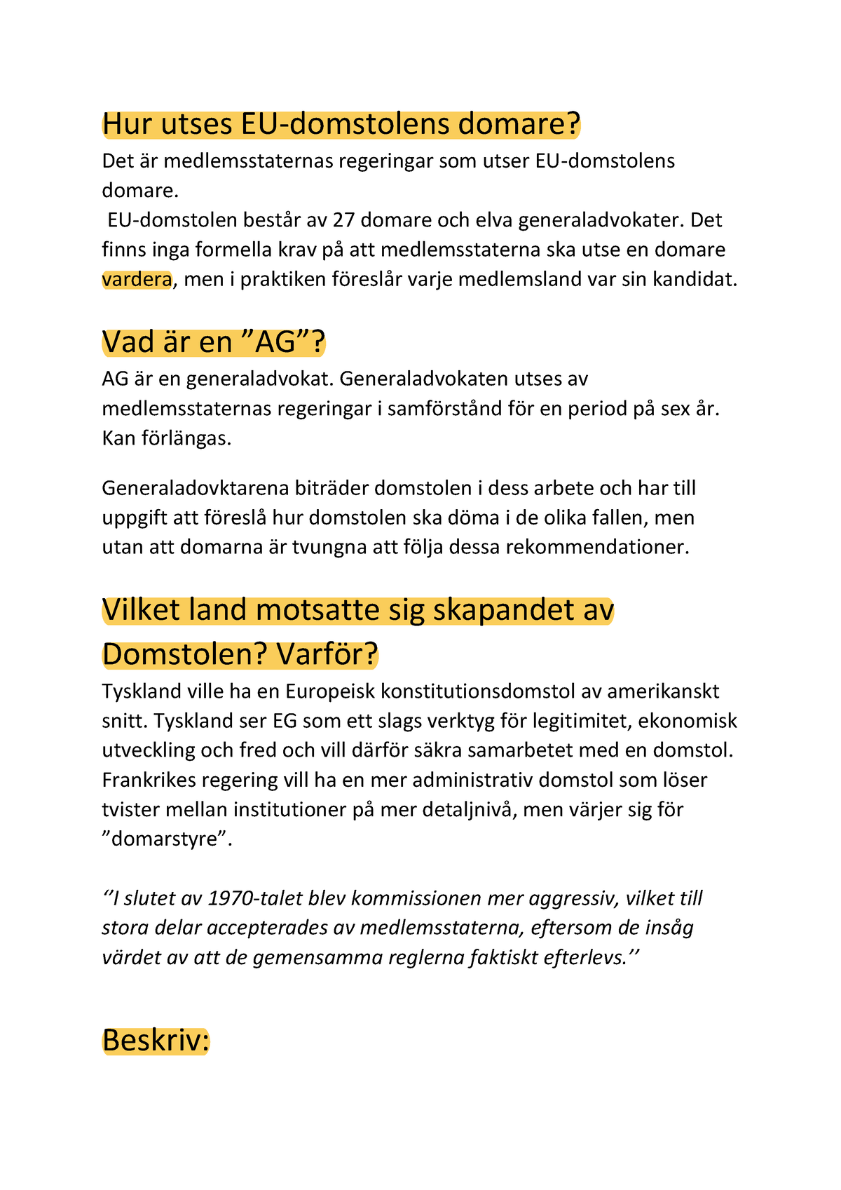 EU-domstolen Instuderingsfrågor - Hur Utses EU-domstolens Domare? Det ...