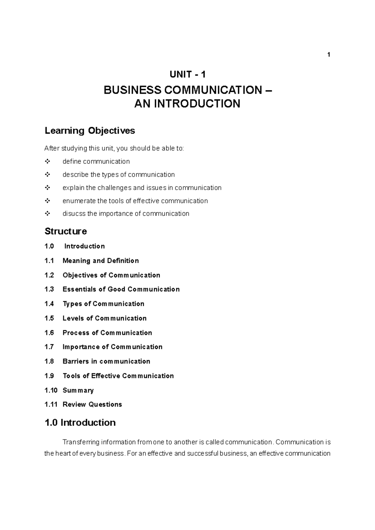 Business Communication - UNIT - 1 BUSINESS COMMUNICATION – AN ...