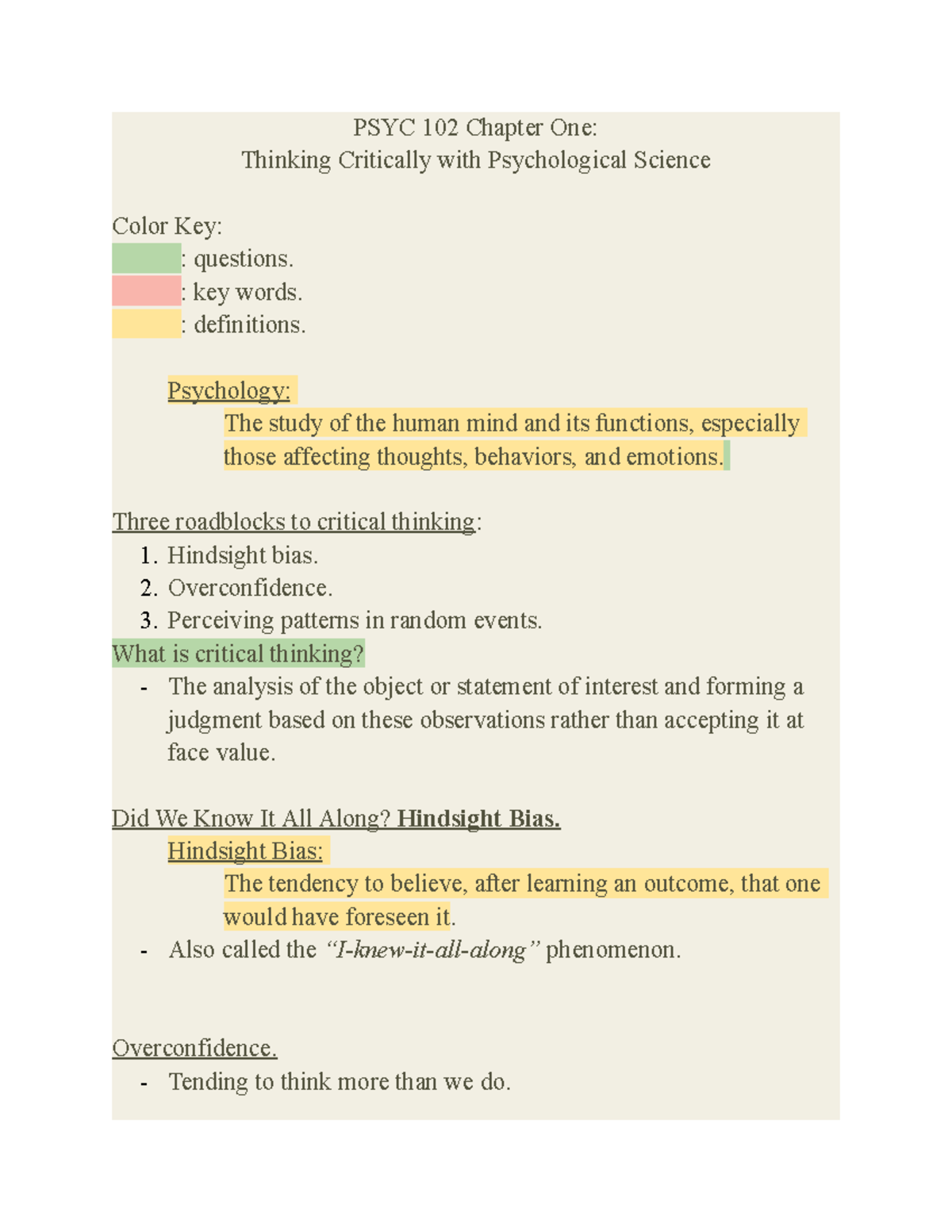 PSYC 102 Chapter One Lecture Notes - PSYC 102 Chapter One: Thinking ...