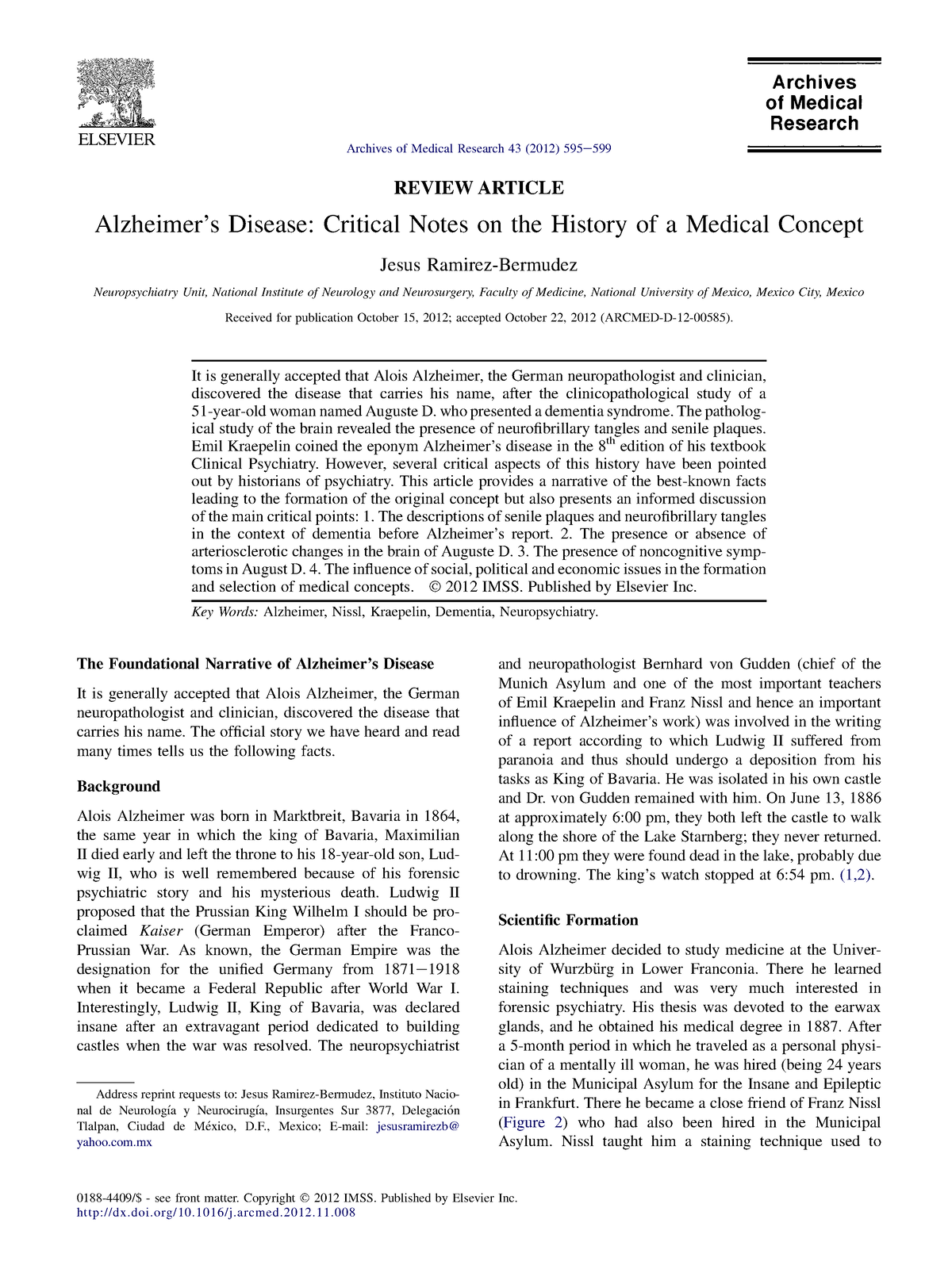 current alzheimer research author guidelines