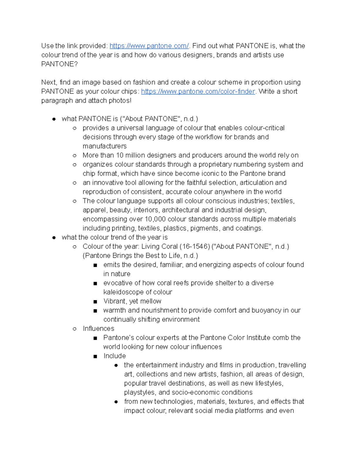 Journal Entry 11 Notes - Use the link provided: pantone/. Find out what ...