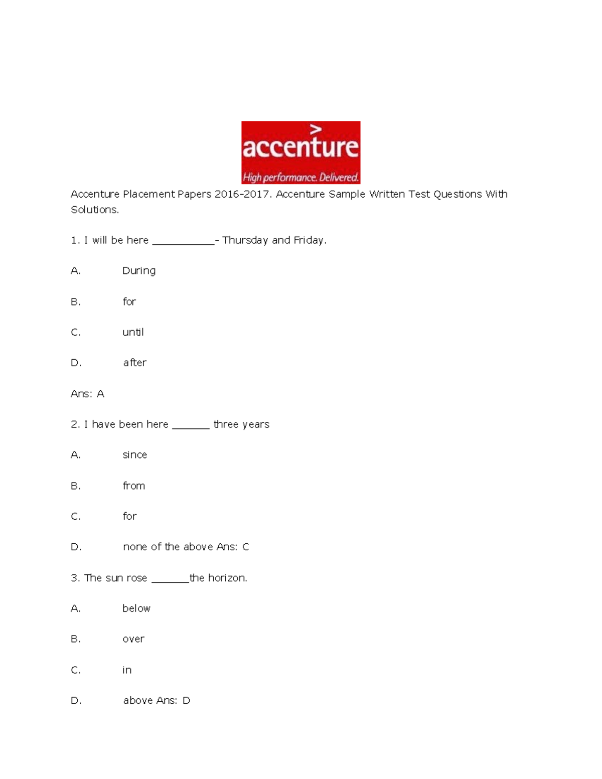 Accenture Placement Papers 2016 - Accenture Sample Written Test ...