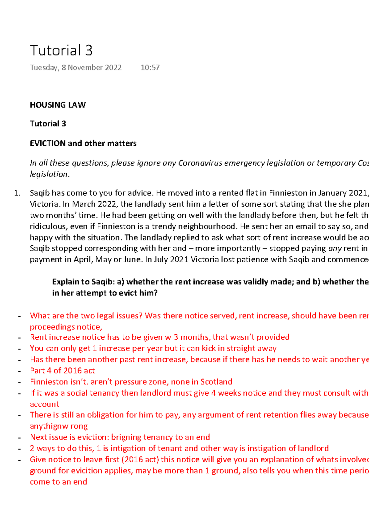 Tutorial 3 Hosuing Law - N/A - HOUSING LAW Tutorial 3 EVICTION And ...