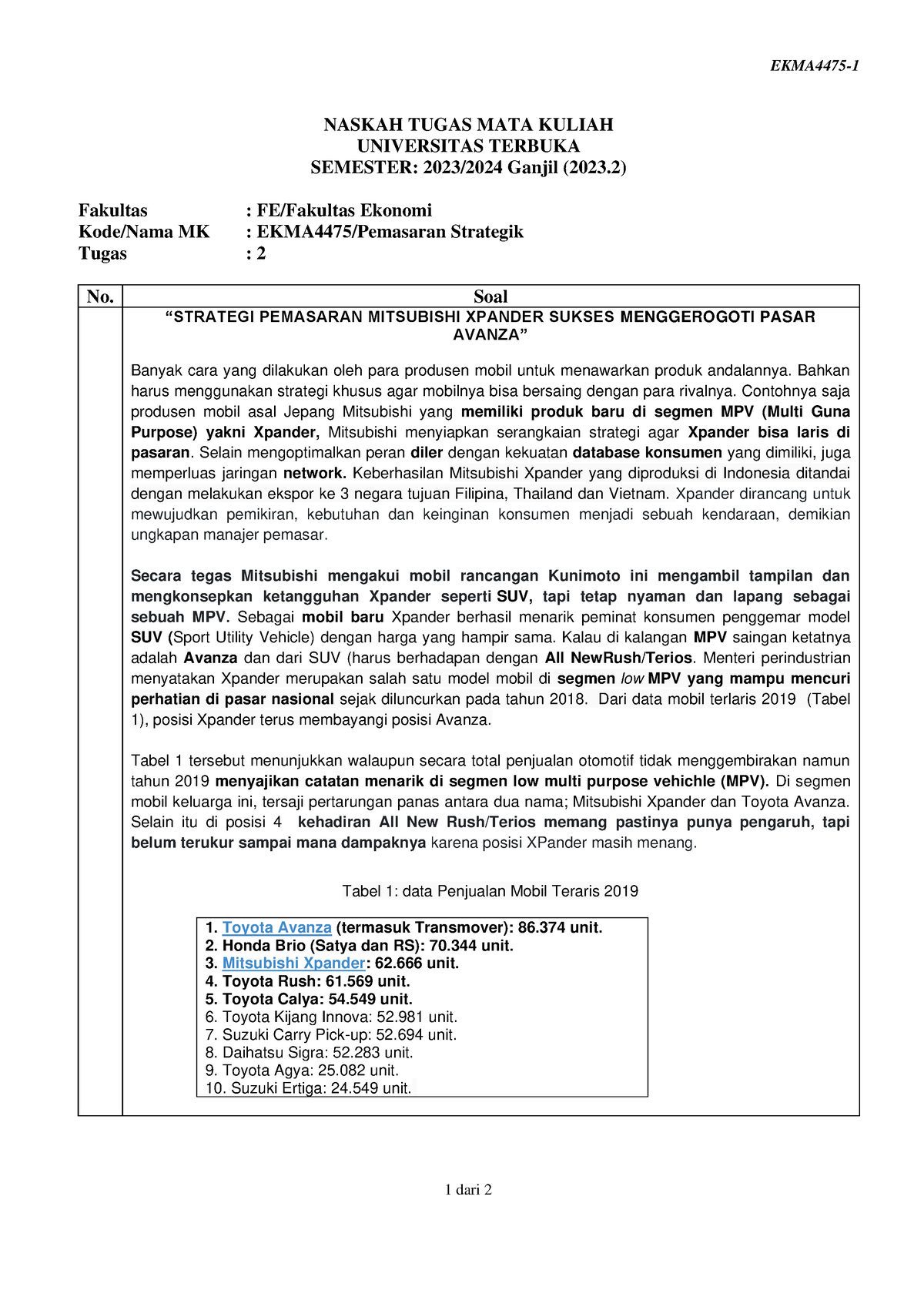 Soal Ekma4475 Tmk2 1 - Aaaaaaa - EKMA4475- 1 1 Dari 2 NASKAH TUGAS MATA ...