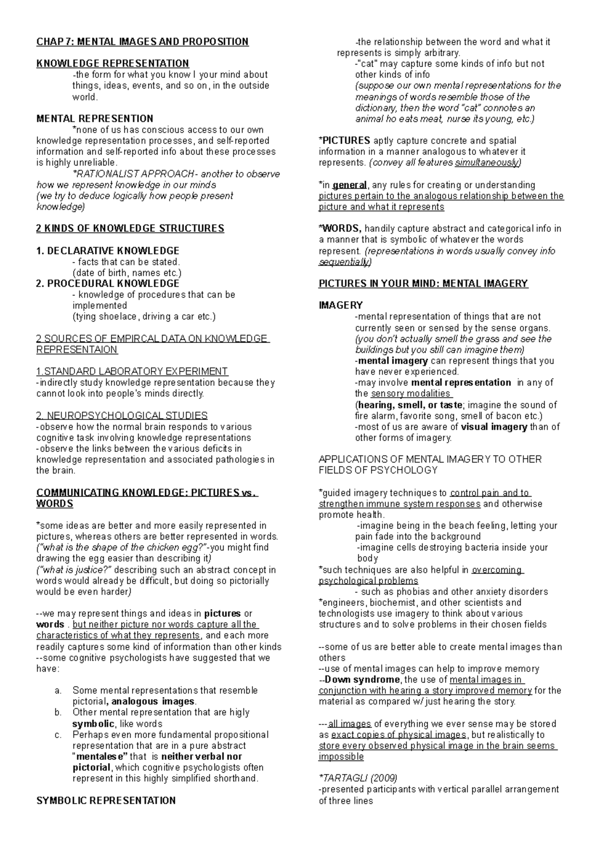 CHAP 7 reviewer - Summary Cognitive Psychology - CHAP 7: MENTAL IMAGES ...