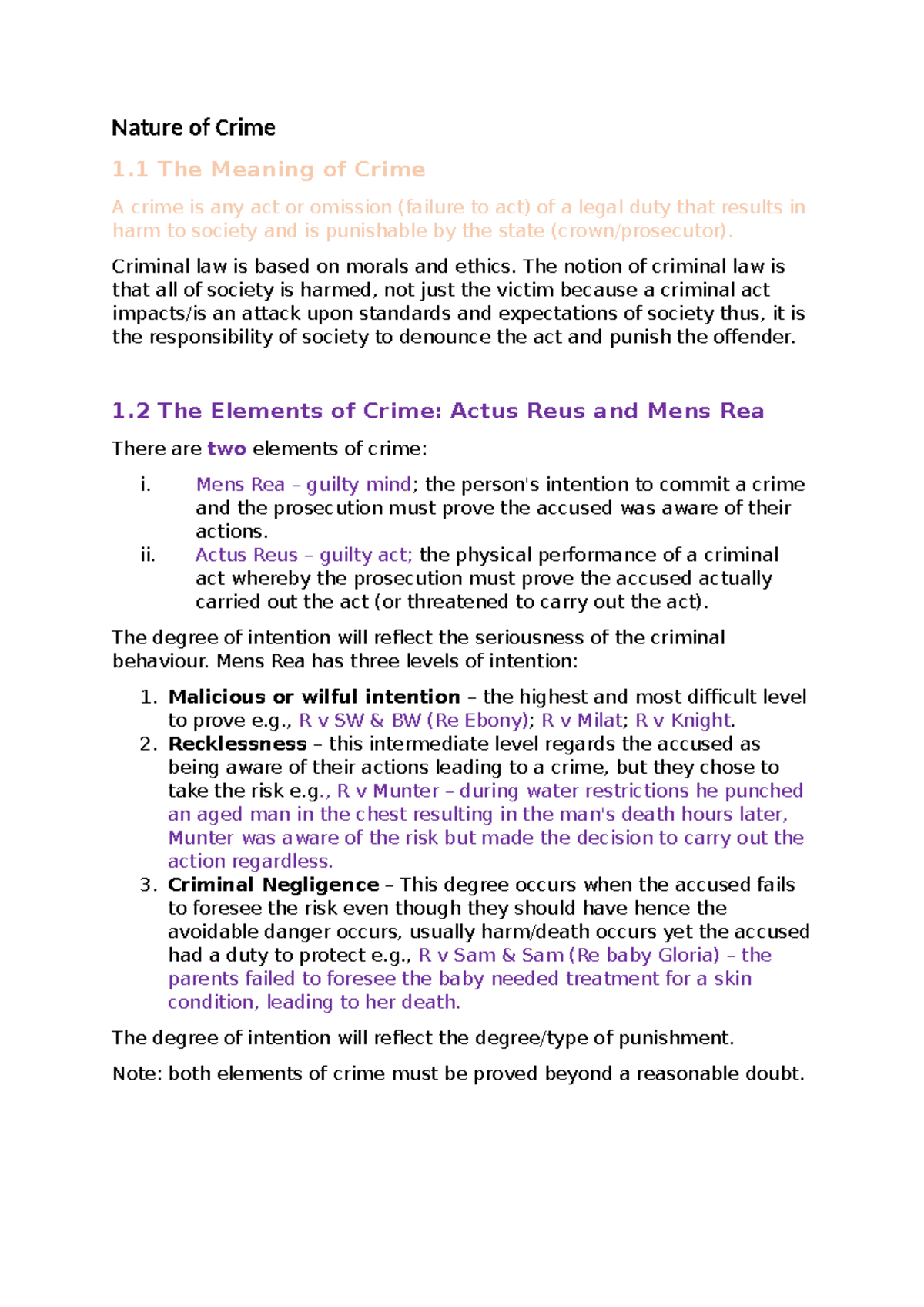 HSC Crime Notes - Nature of Crime 1 The Meaning of Crime A crime is any ...