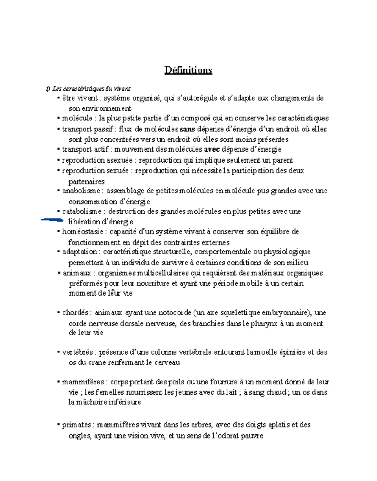 Def bio - Résumé Biologie Générale Humaine - Définitions 1) Les ...