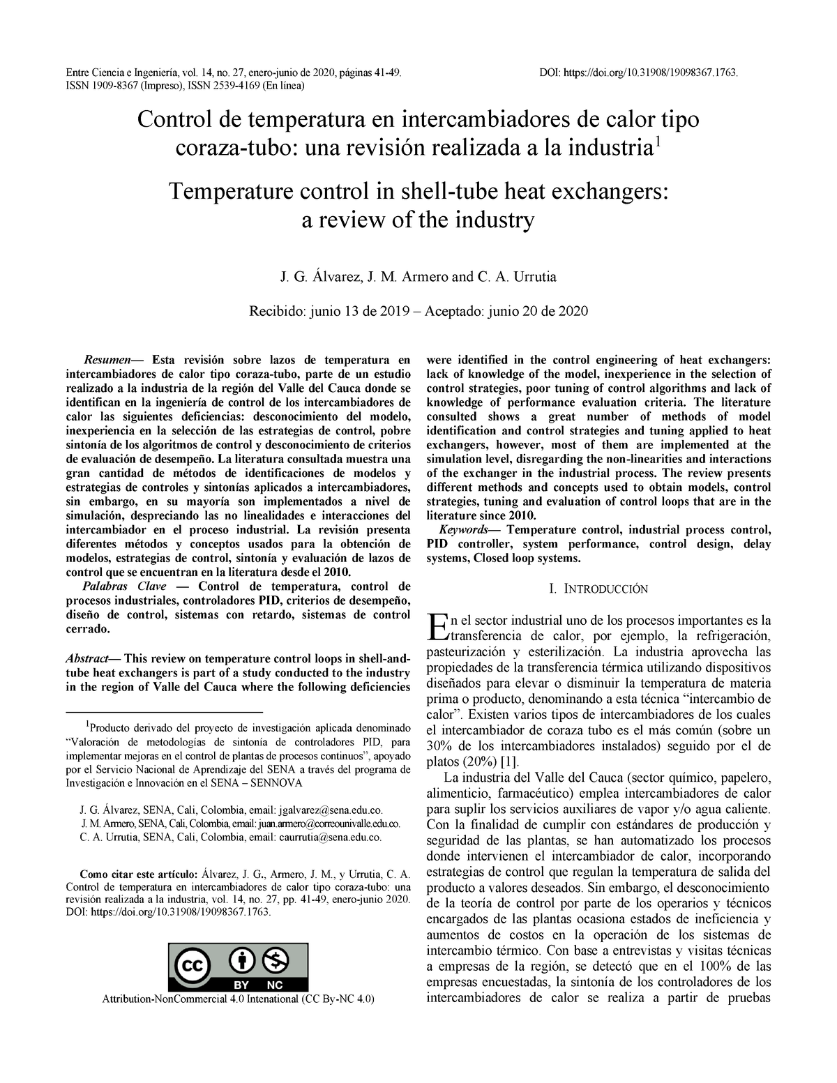 Control De Temperatura De Un Intercambiador De Calor Entre Ciencia E Ingeniería Vol 14 No 2513