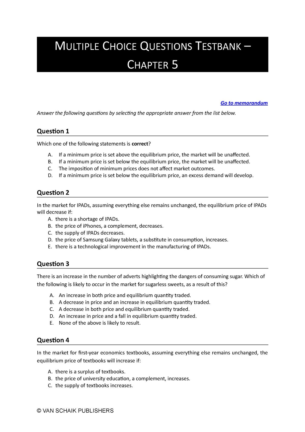 Economics 5 MCQ C5 - MULTIPLE CHOICE QUESTIONS TESTBANK – CHAPTER 5 Go ...