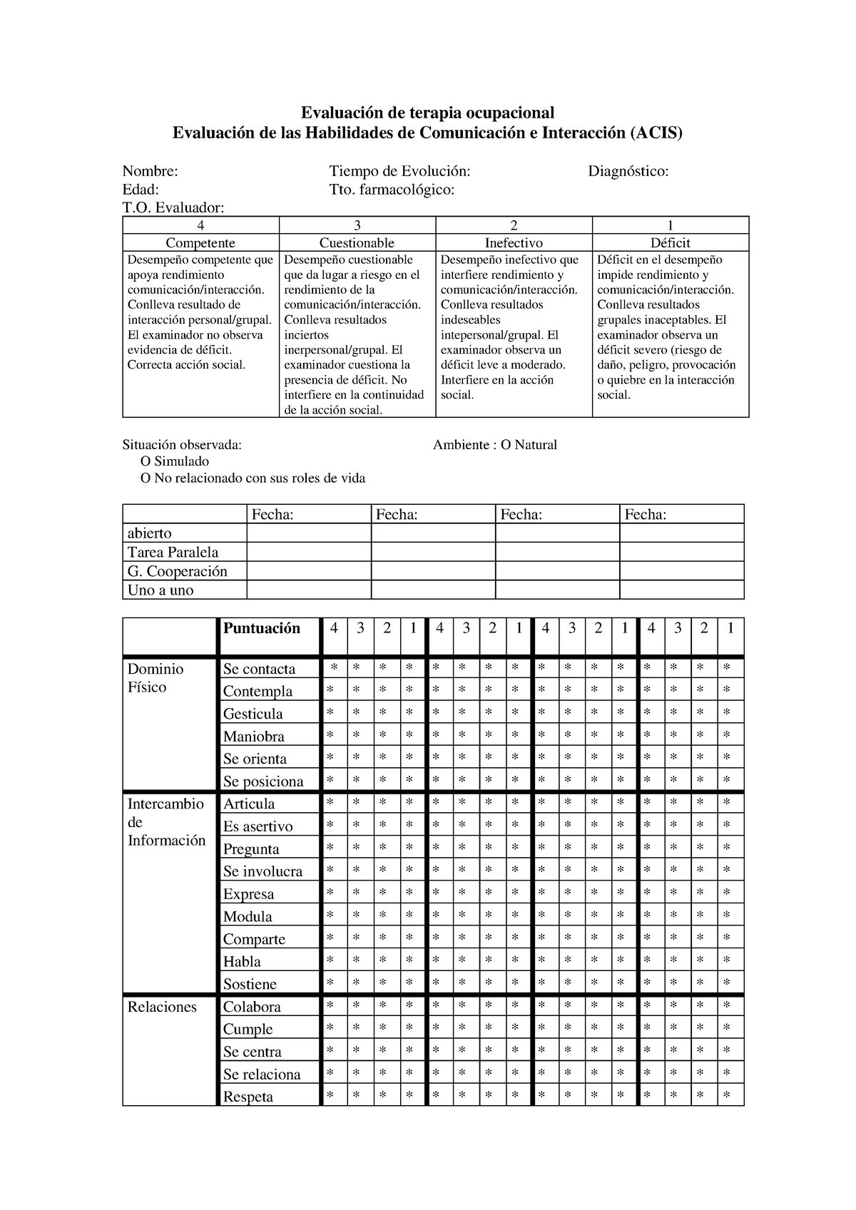 Pauta-acis - Pauta de evaluación acis moho - Evaluación de terapia ...