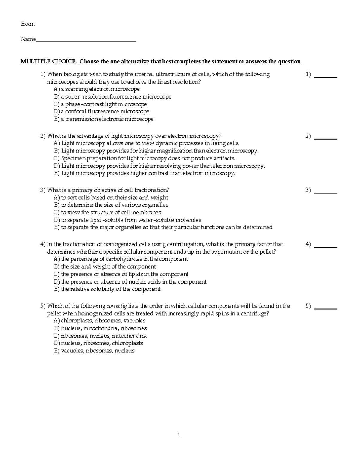 Practice test for bio 1010 - Exam Name ...