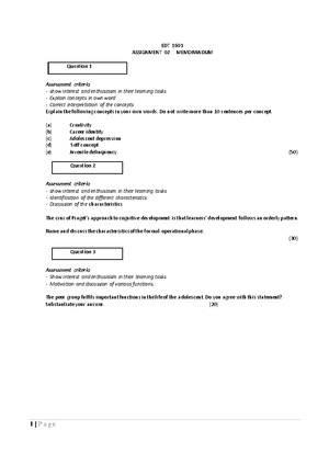 Informal assignment 2 - ecd notes - Due date for assignment: 8 March ...