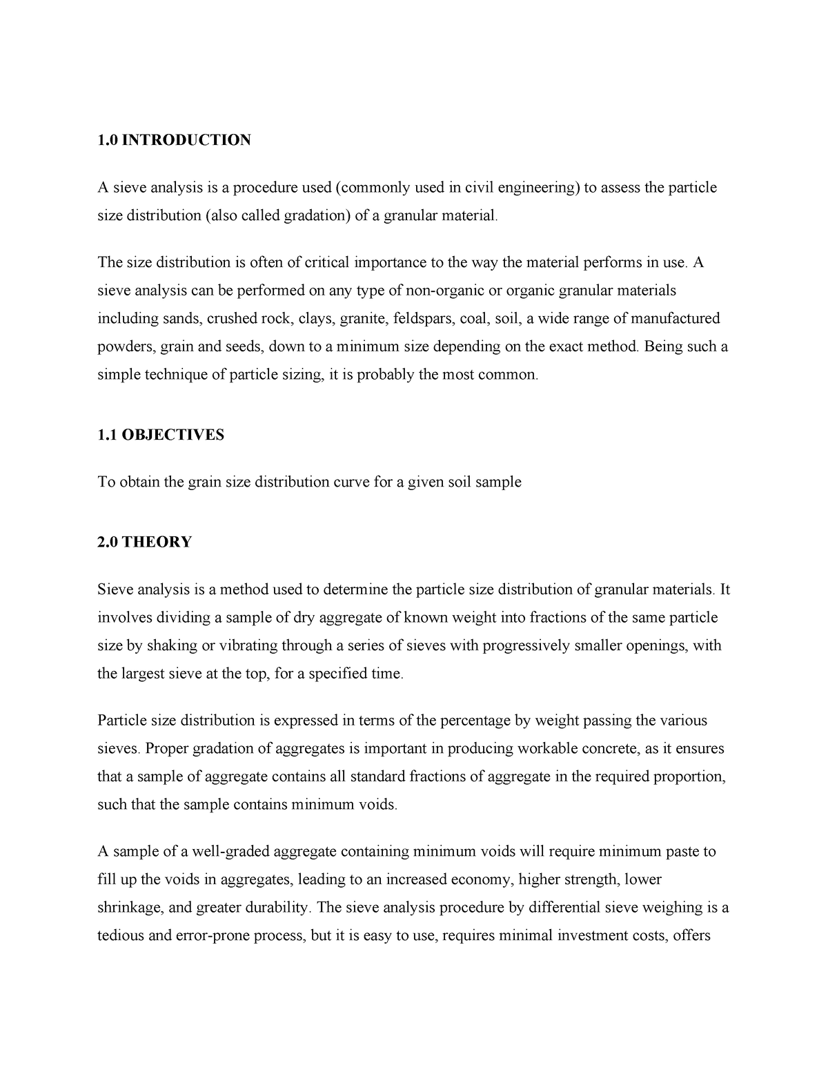 Sieve Analysis lab report - 1 INTRODUCTION A sieve analysis is a ...