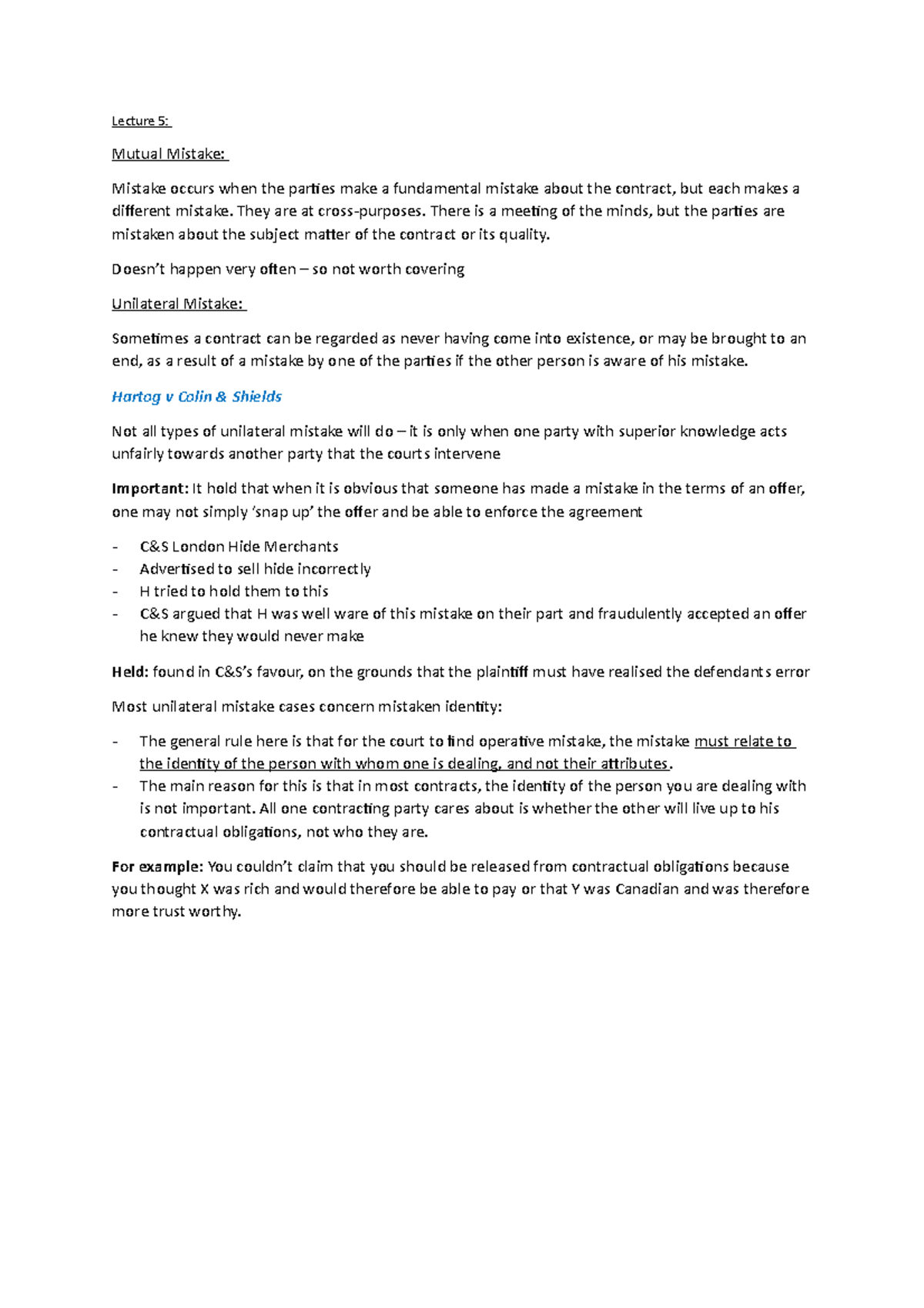 Lecture 5 - Mistake II - Lecture 5: Mutual Mistake: Mistake Occurs When ...