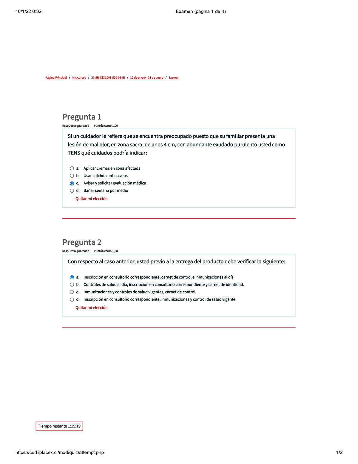 Examen (página 1 De 4) - Iplacex/mod/quiz/attempt.php 1/ Página ...