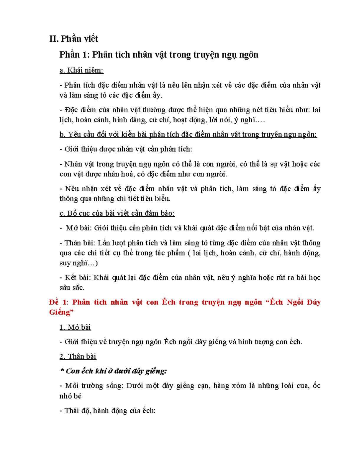 Phần viết - Bài văn - II. Phần viết Phần 1: Phân tích nhân vật trong ...