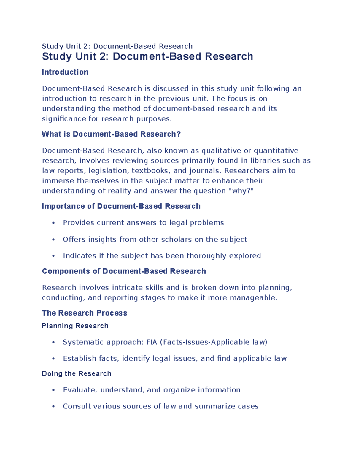 (IRM 1501 ) Study unit 2 Document based research Notes - Study Unit 2 ...