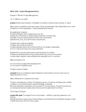 MKTG 3920 - CH 6 - Project Management Notes - Chapter 6 3 MKTG 3920 ...
