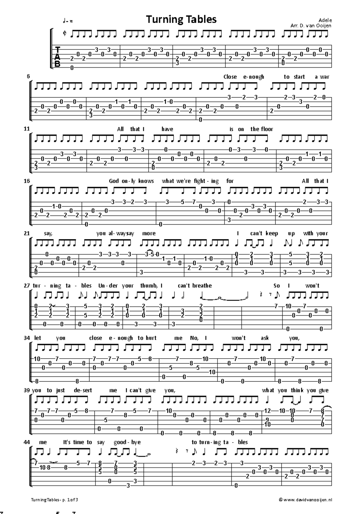 Adele Turning Tables solo TAB 2 - T A B Β ####### œ œ œ œ œ œ œ œ ...