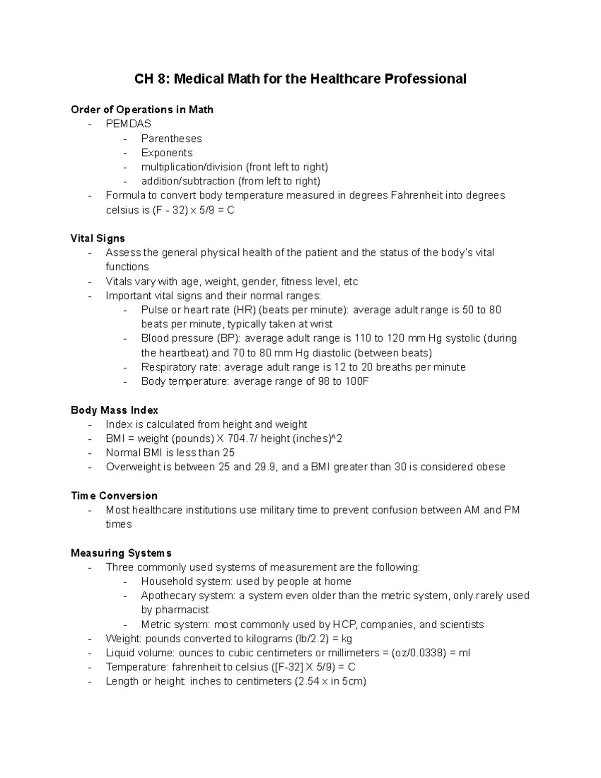 CH 8 Medical Math for the Healthcare Professional Studocu