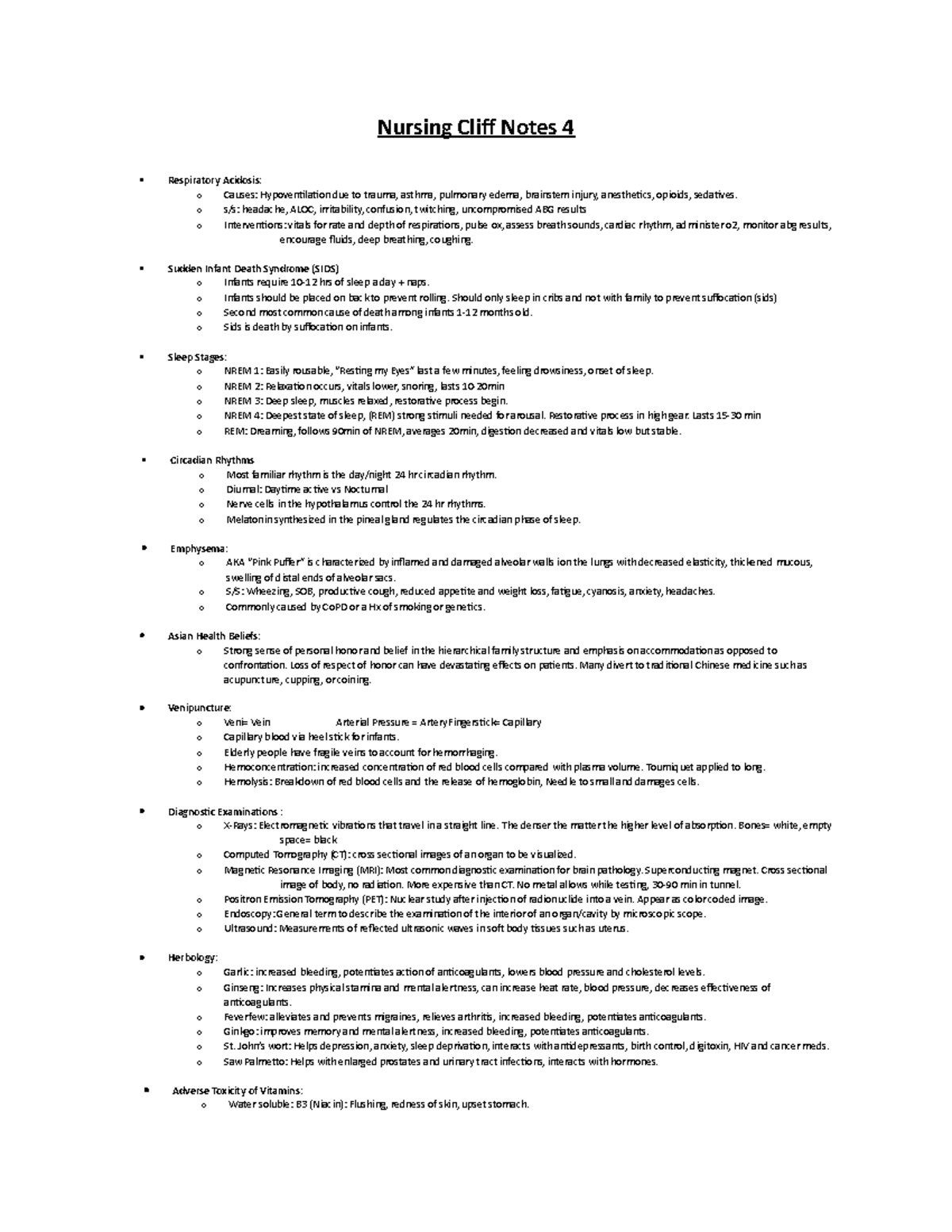 2020 Nursing 3 Lecture Notes 4 - Nursing Cliff Notes 4 Respiratory ...