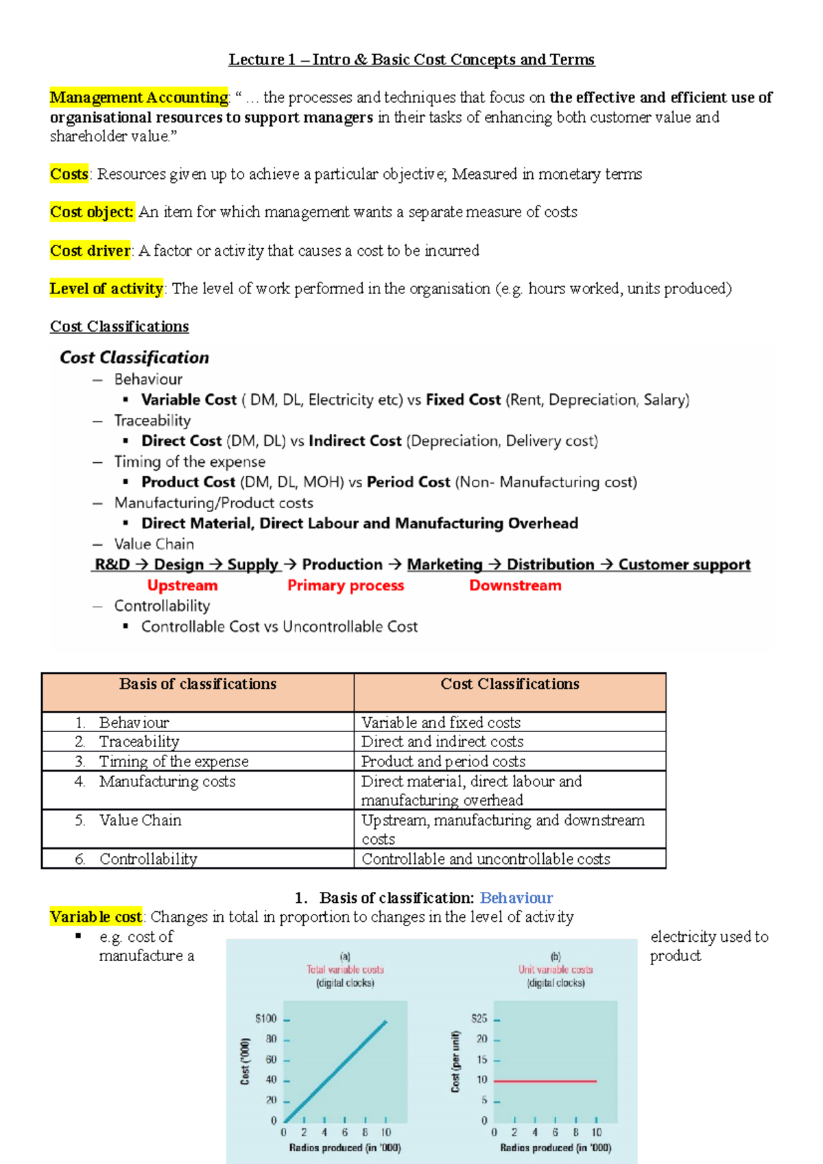 Lecture Notes - ACCG200 0 - Lecture 1 – Intro & Basic Cost Concepts and ...