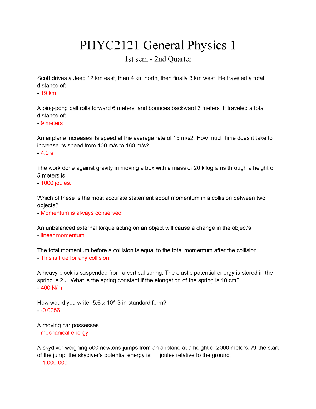 PHYC2121 General Physics 1 - He Traveled A Total Distance Of: 19 Km A ...