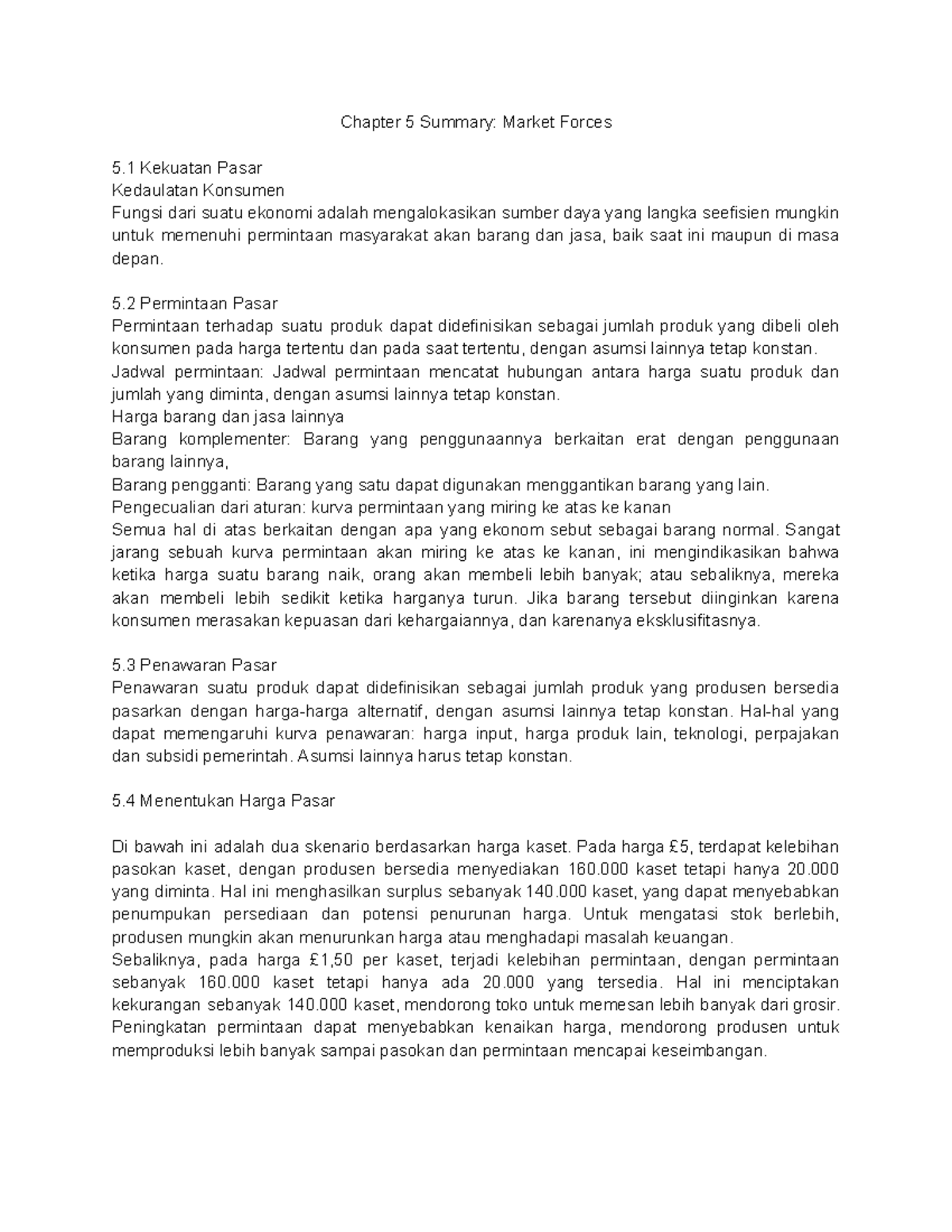 Summary Chapter 5 - Chapter 5 Summary: Market Forces 5 Kekuatan Pasar ...