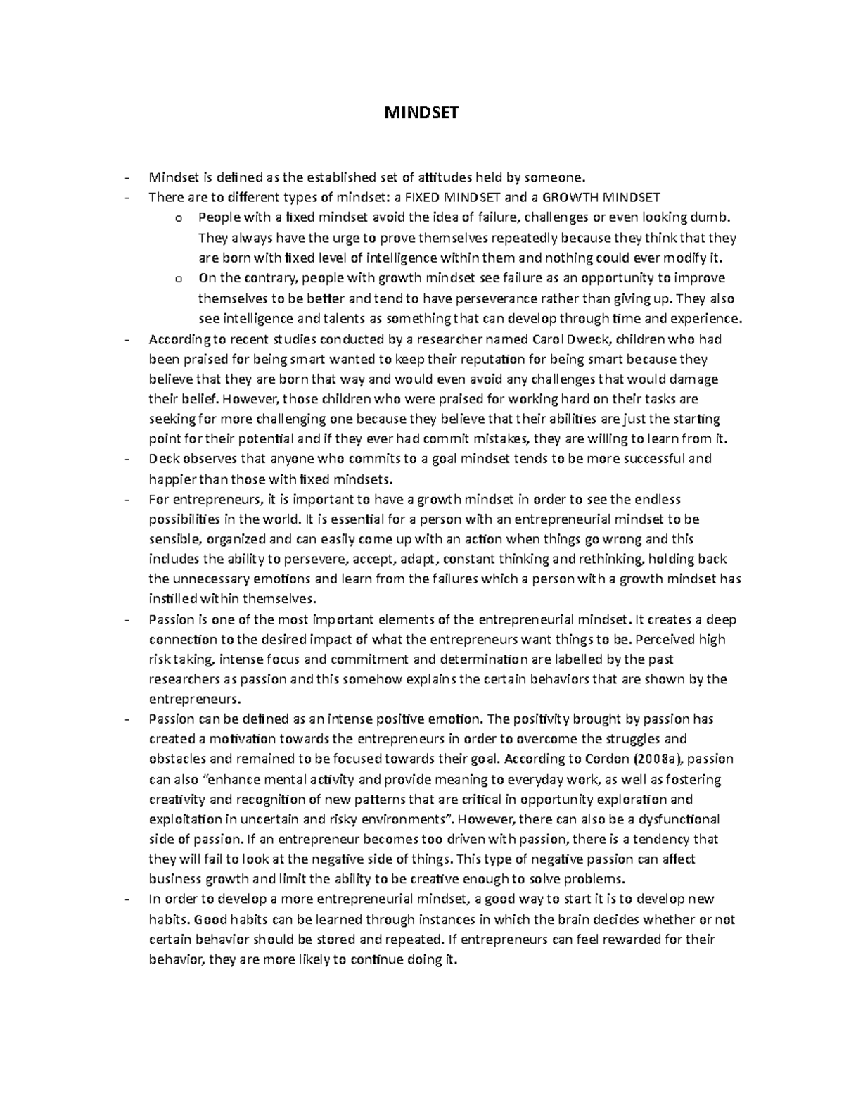 Entrep A KAPOY MINDSET Mindset Is Defined As The Established Set Of