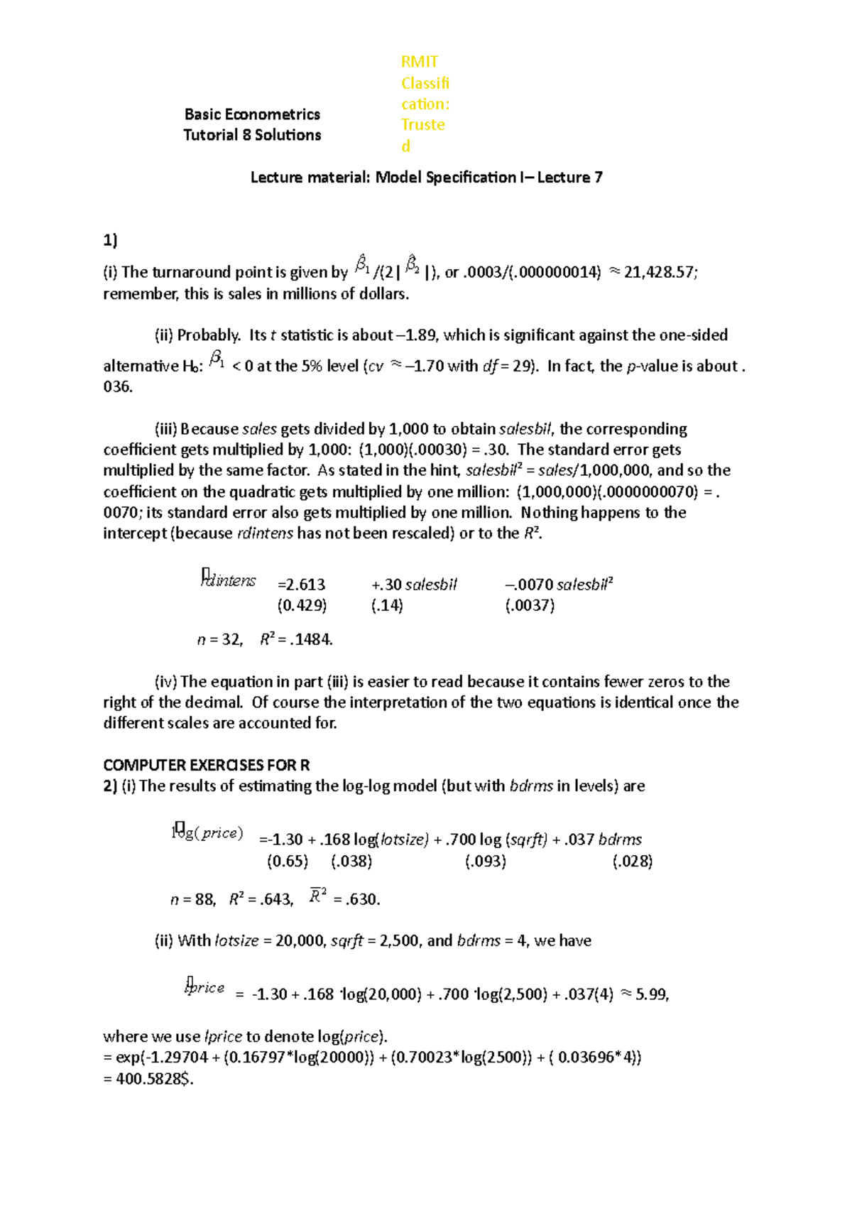 basic econometrics assignment