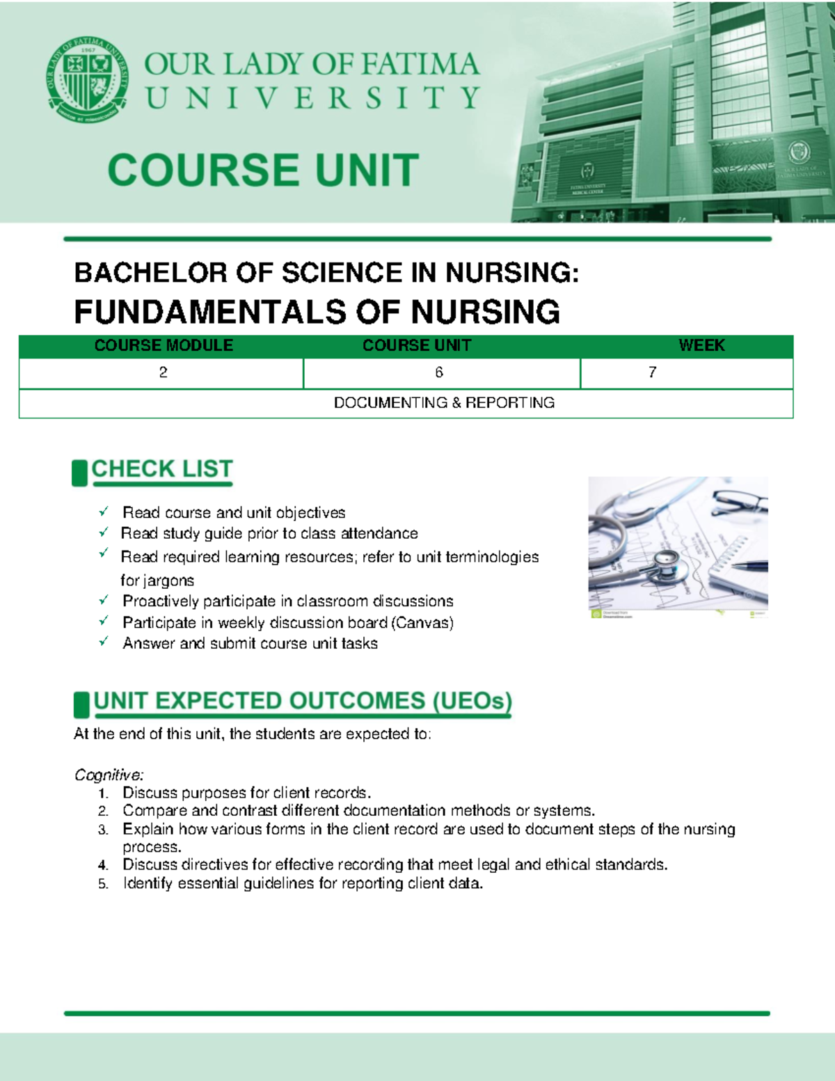 FU-M2-CU10+Documentation+%26+Reporting - BACHELOR OF SCIENCE IN NURSING ...