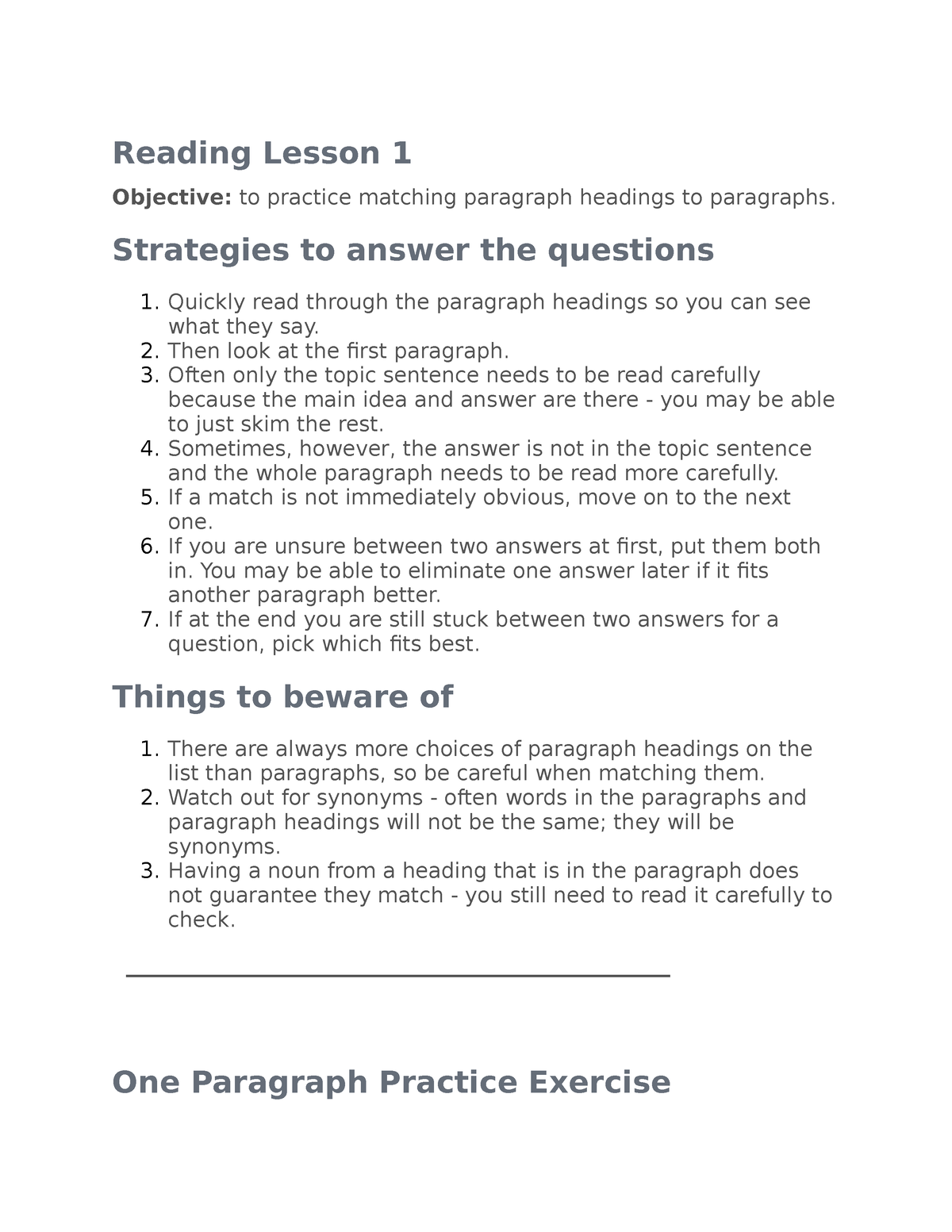 Reading Lesson 1 - Strategies to answer the questions Quickly read ...