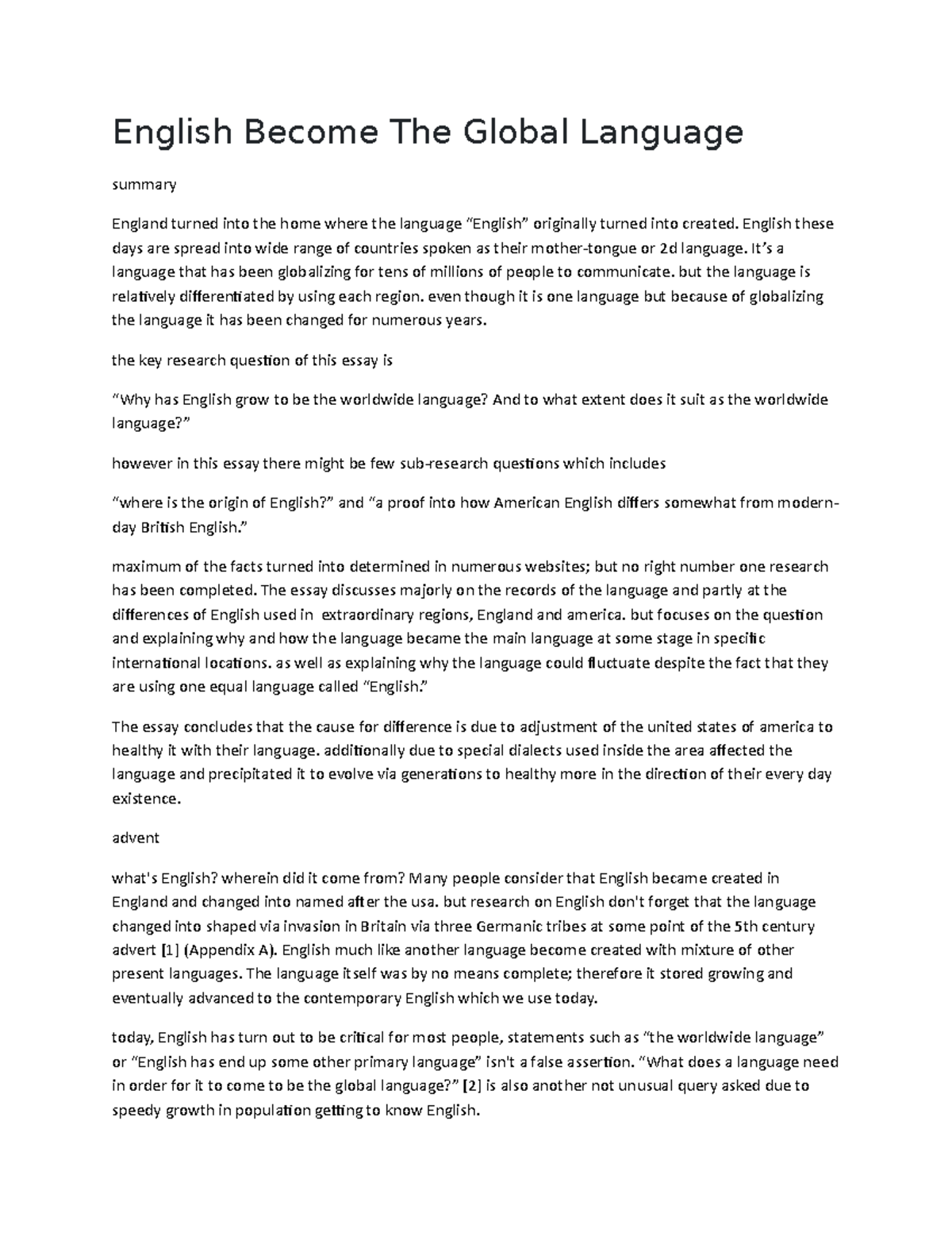 essay on english as a global language pdf