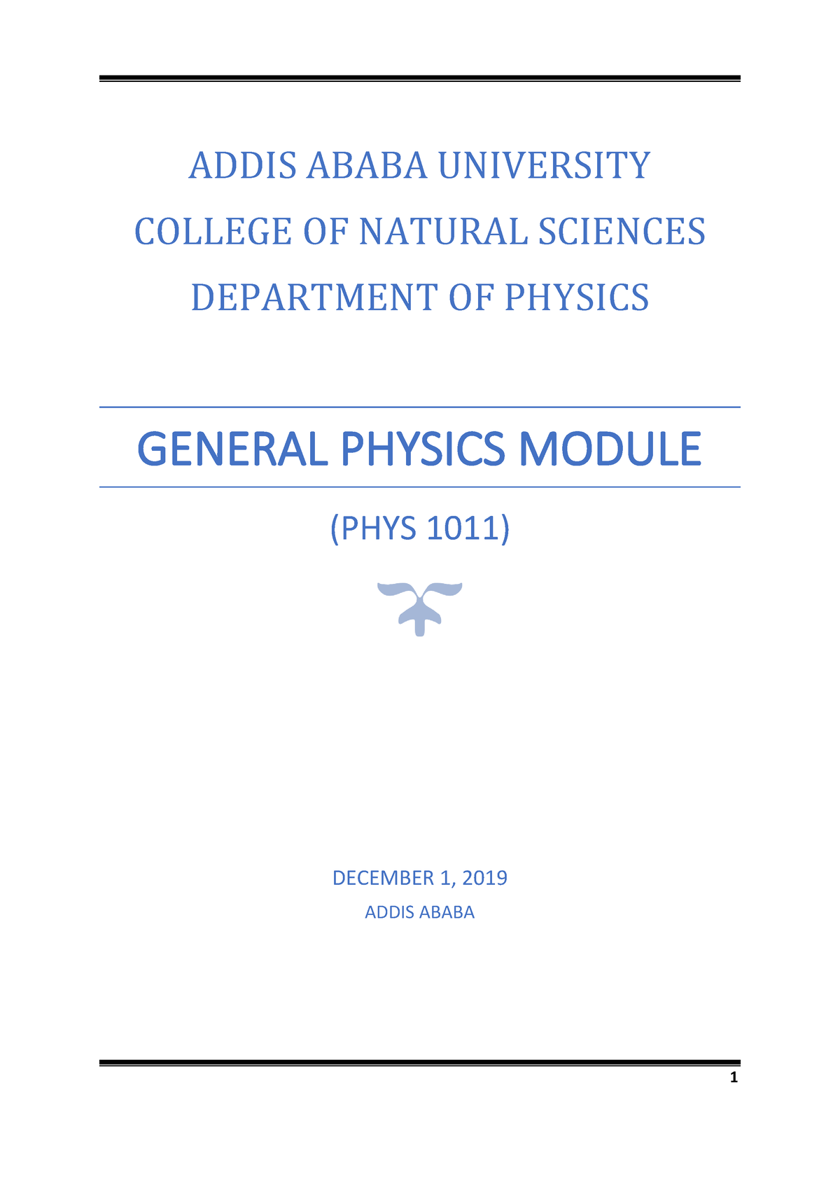 New-Phys 1011 Module AAU - 1 ADDIS ABABA UNIVERSITY COLLEGE OF NATURAL ...