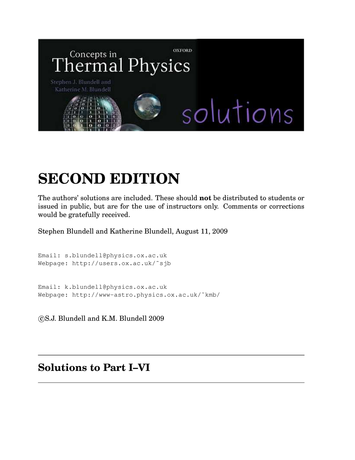 Blundel Blundel Concepts in Thermal Physics Solutions Manual (2009