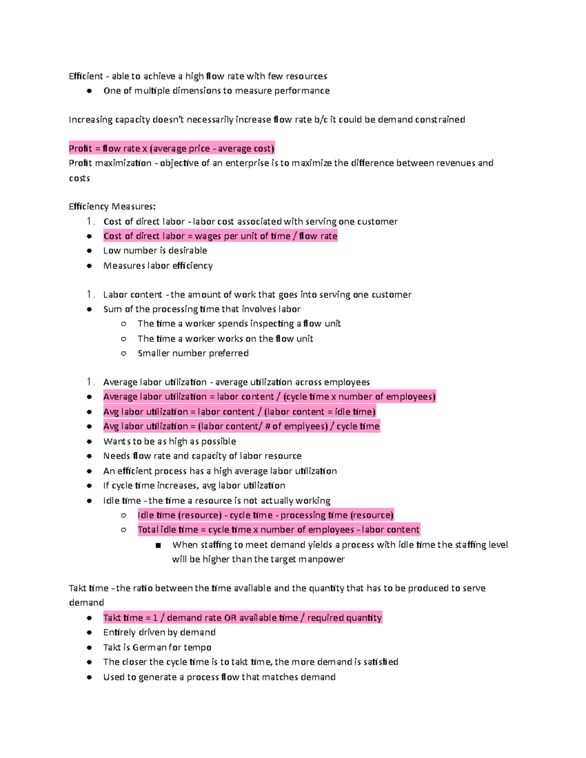 Chap 4 MGT 3121 Efficient able to achieve a high flow rate with