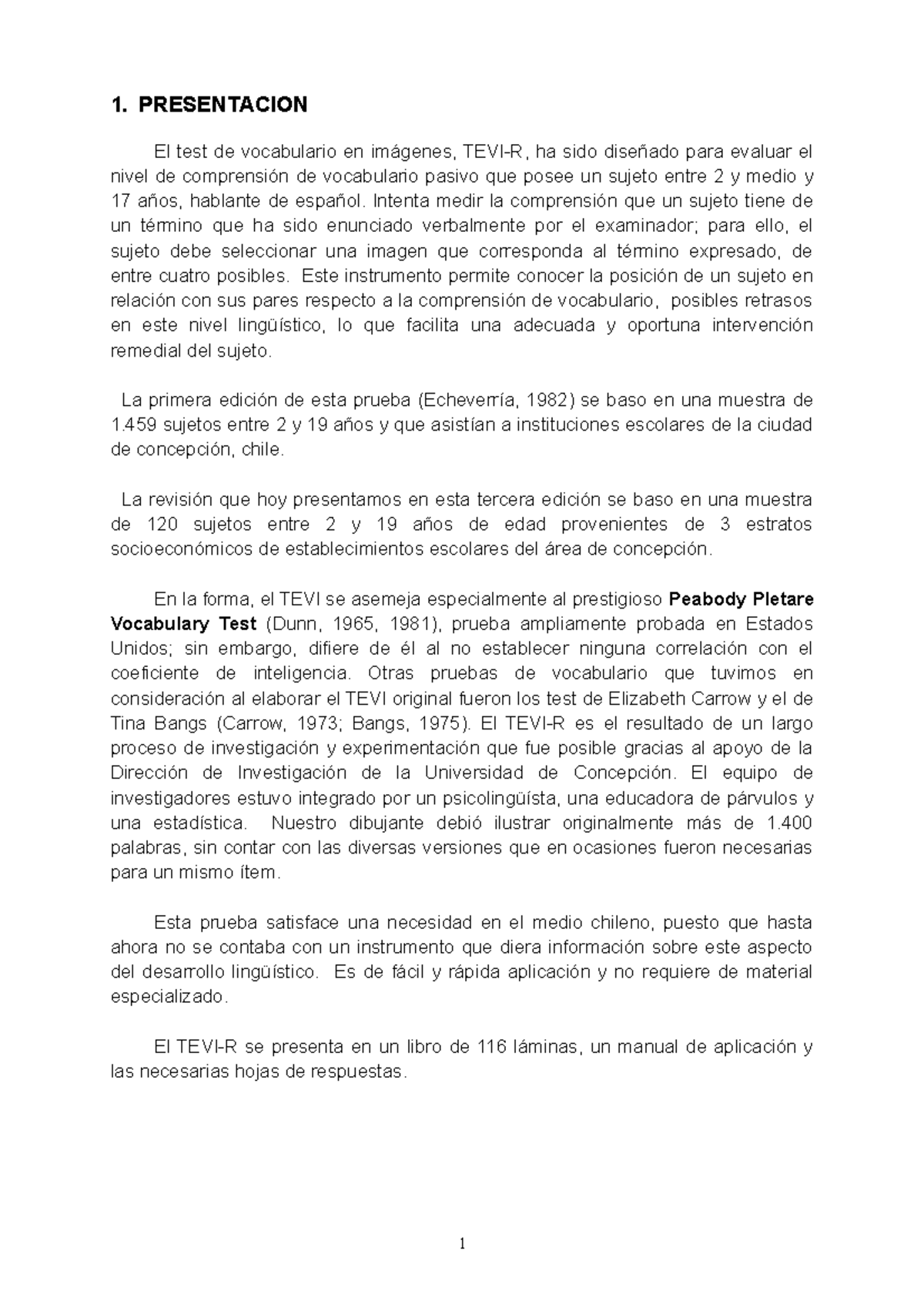 TEVI-R - El test de vocabulario en imágenes, - 1. PRESENTACION El test ...
