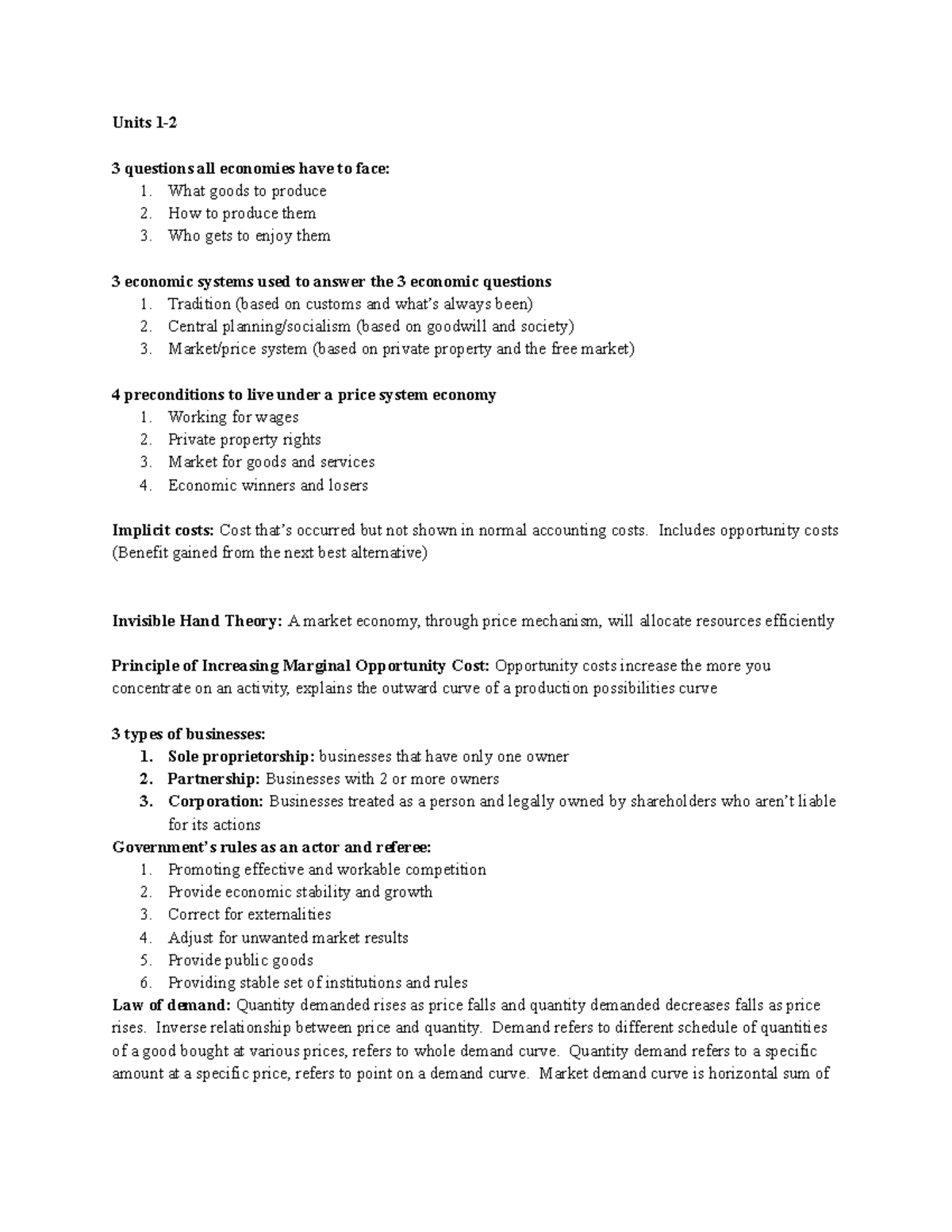 Econ Final Exam Study Guide - Units 1- 3 Questions All Economies Have ...