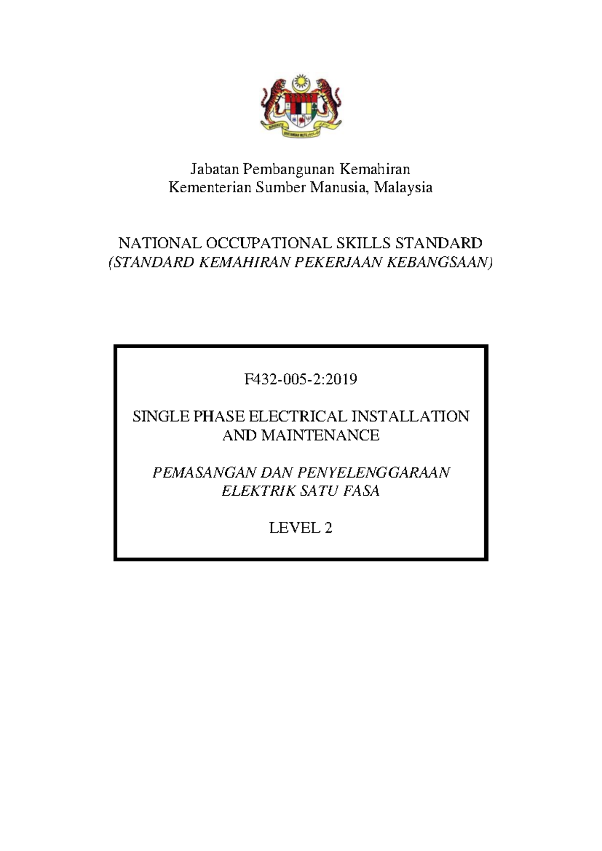 Single Phase Electrical Installation And Maintenance L2 Jabatan